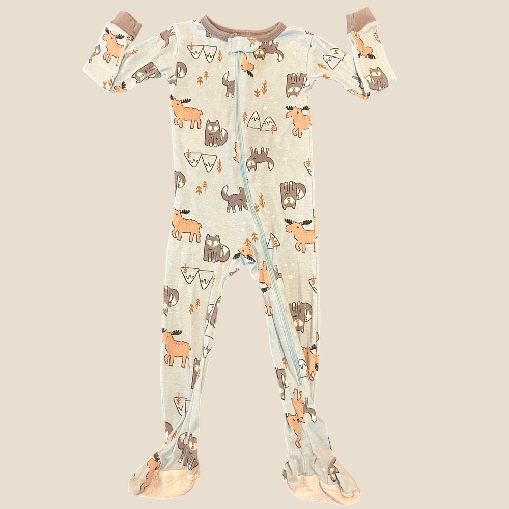 Gerber Baby Boys Blue Woodland Animal Moose Wolf Footed Sleeper Pajamas 24M 1546